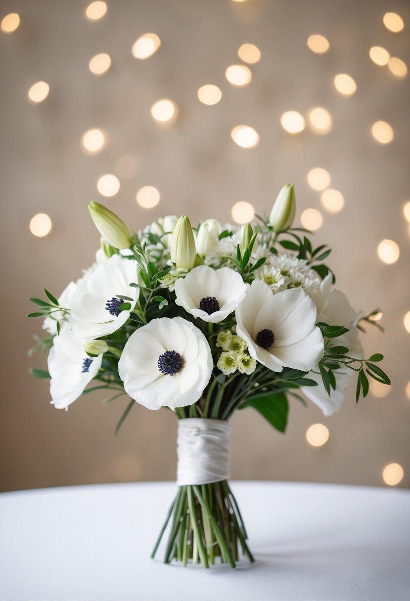 A simple white wedding bouquet with scabiosa and freesia