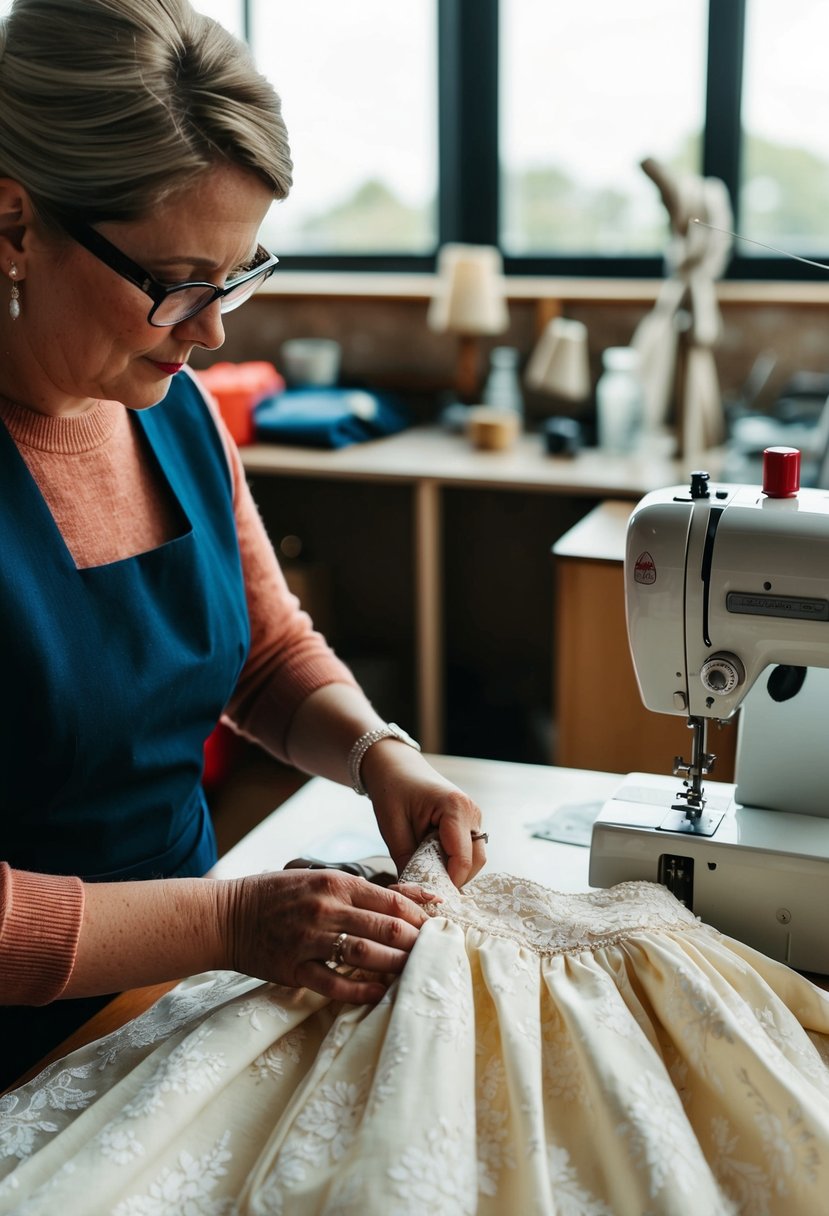 A seamstress repurposes a vintage wedding dress into children's clothing