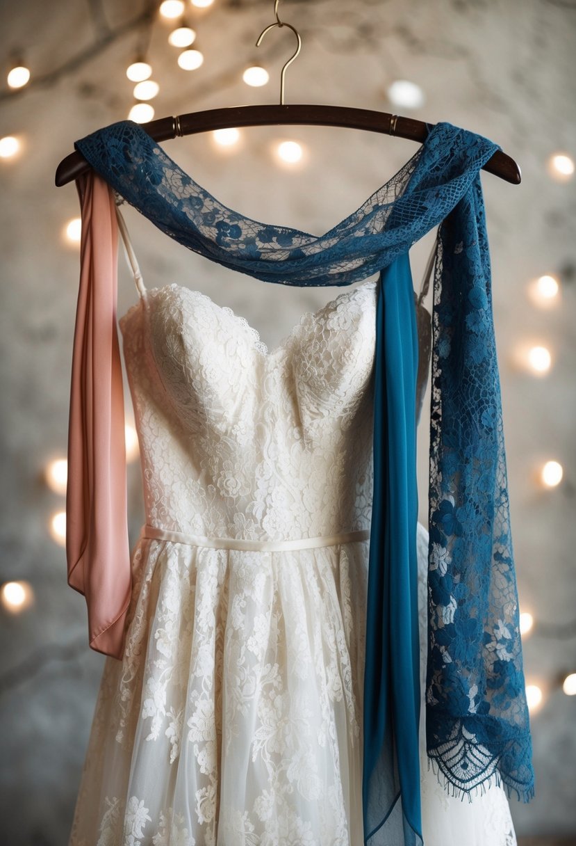 A vintage lace wedding dress being repurposed into chic scarves