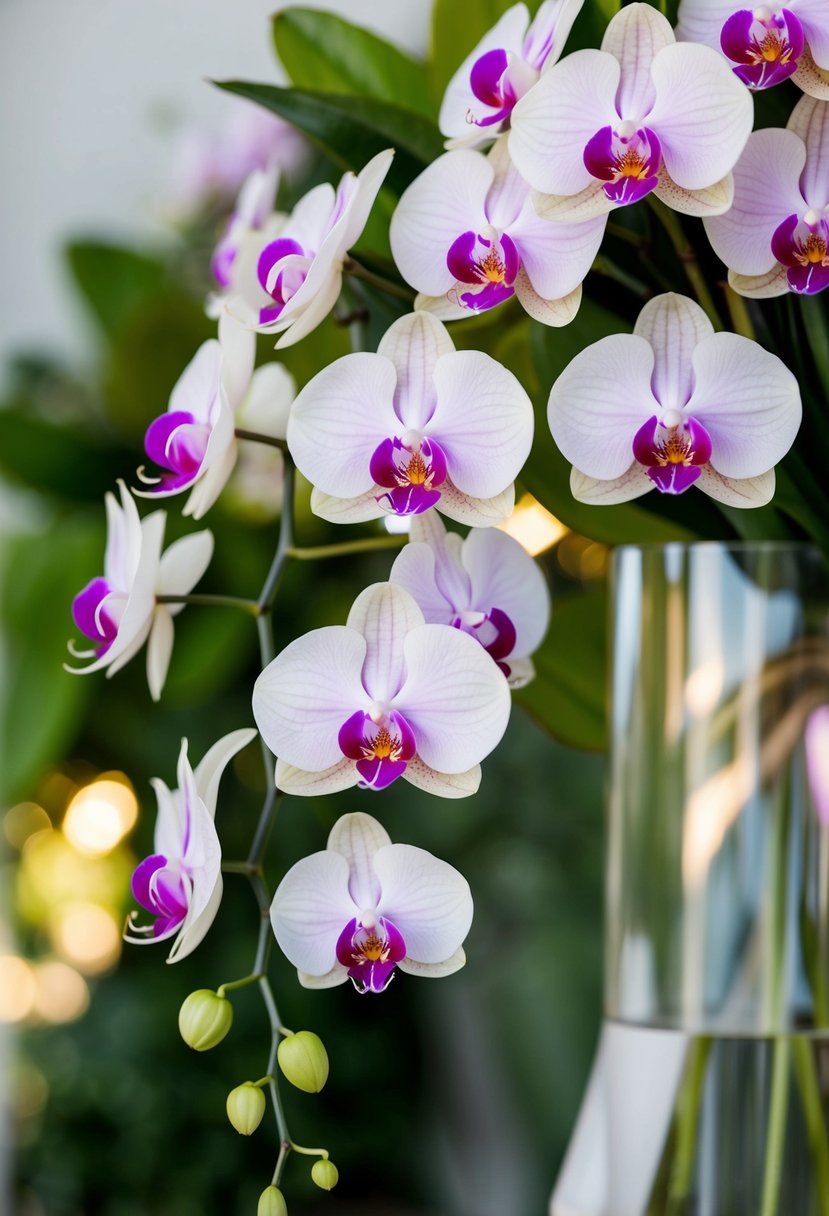 Lush, delicate orchid stems arranged in a graceful, cascading bouquet