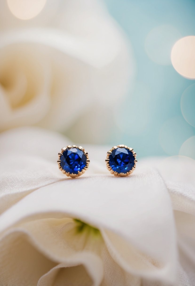 A close-up of vintage-inspired sapphire stud earrings against a soft, romantic background, evoking a sense of elegance and nostalgia