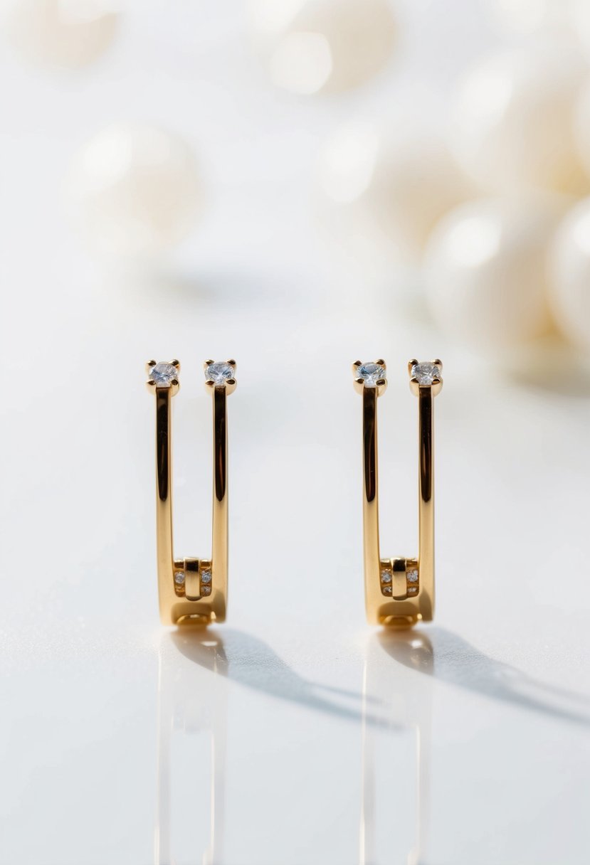 Two simple linear earrings with gemstone tips on a clean, white background