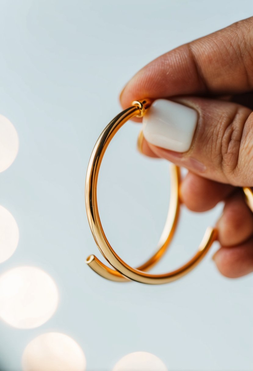 A simple gold hoop earring against a white background