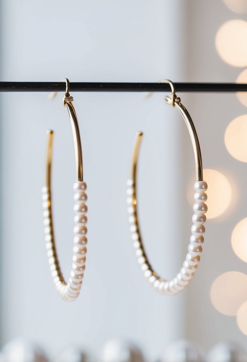 A simple, elegant display of pearl-studded hoop earrings on a clean, white background