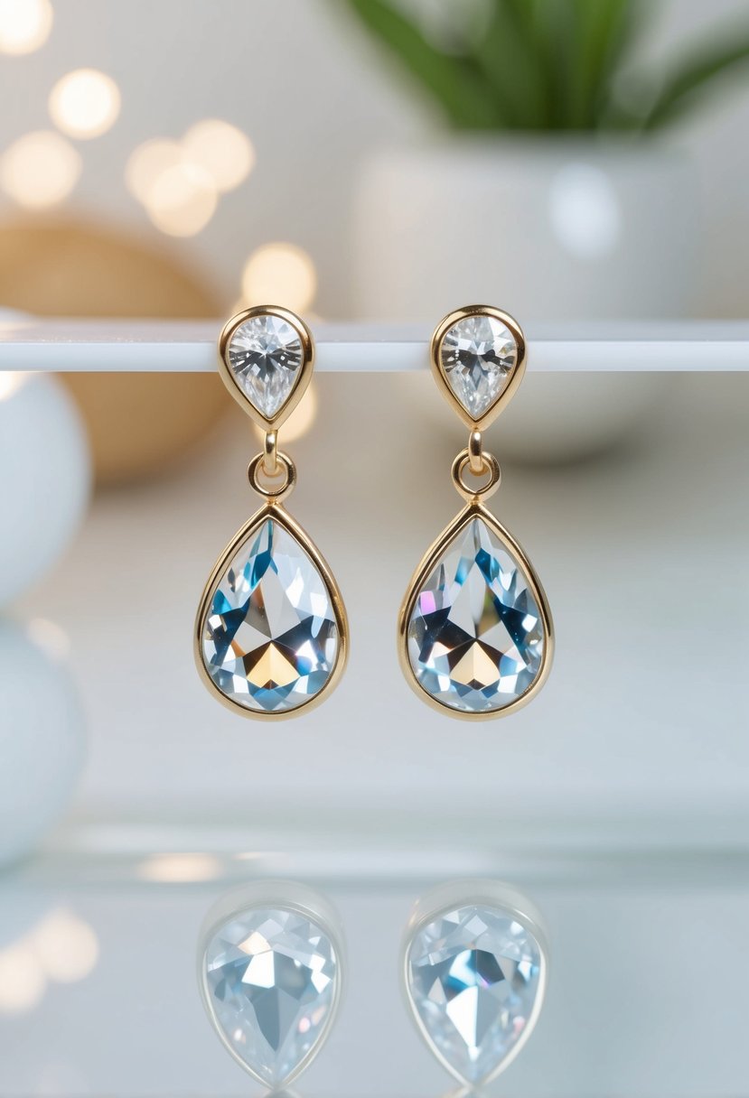 A pair of Swarovski Crystal Drops earrings displayed on a clean, white surface with soft, natural lighting