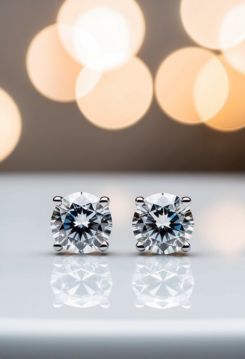 Two sparkling diamond solitaire studs on a clean, white surface