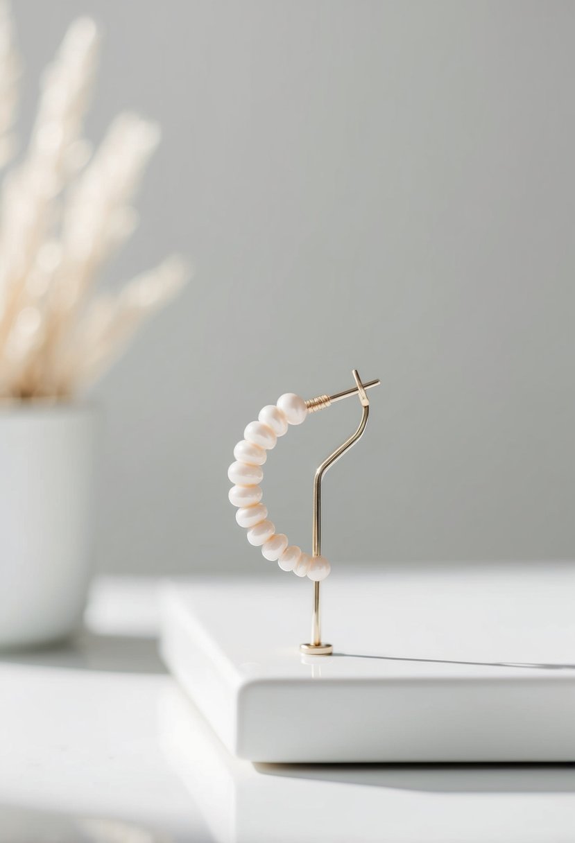 A single minimalist ear climber displayed on a clean, white surface with soft natural lighting