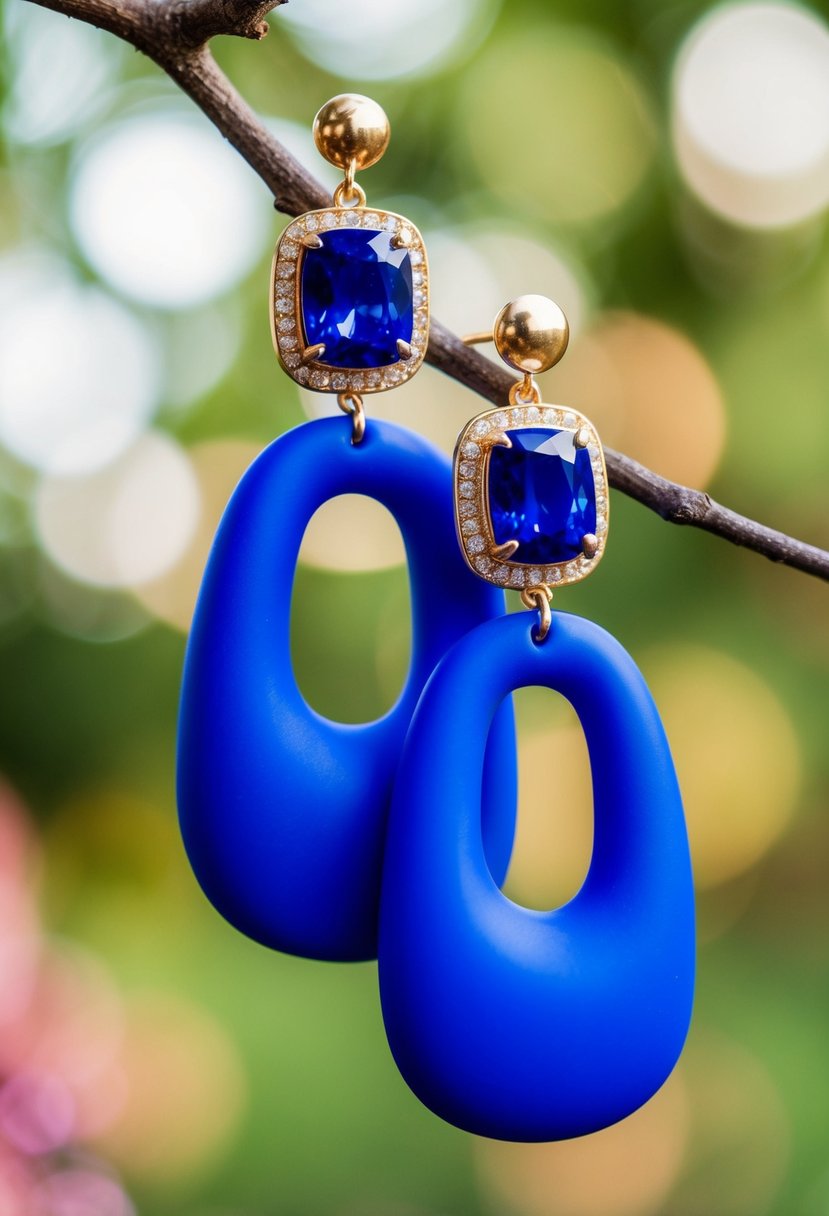 Vibrant blue stones in bold, oversized statement earrings