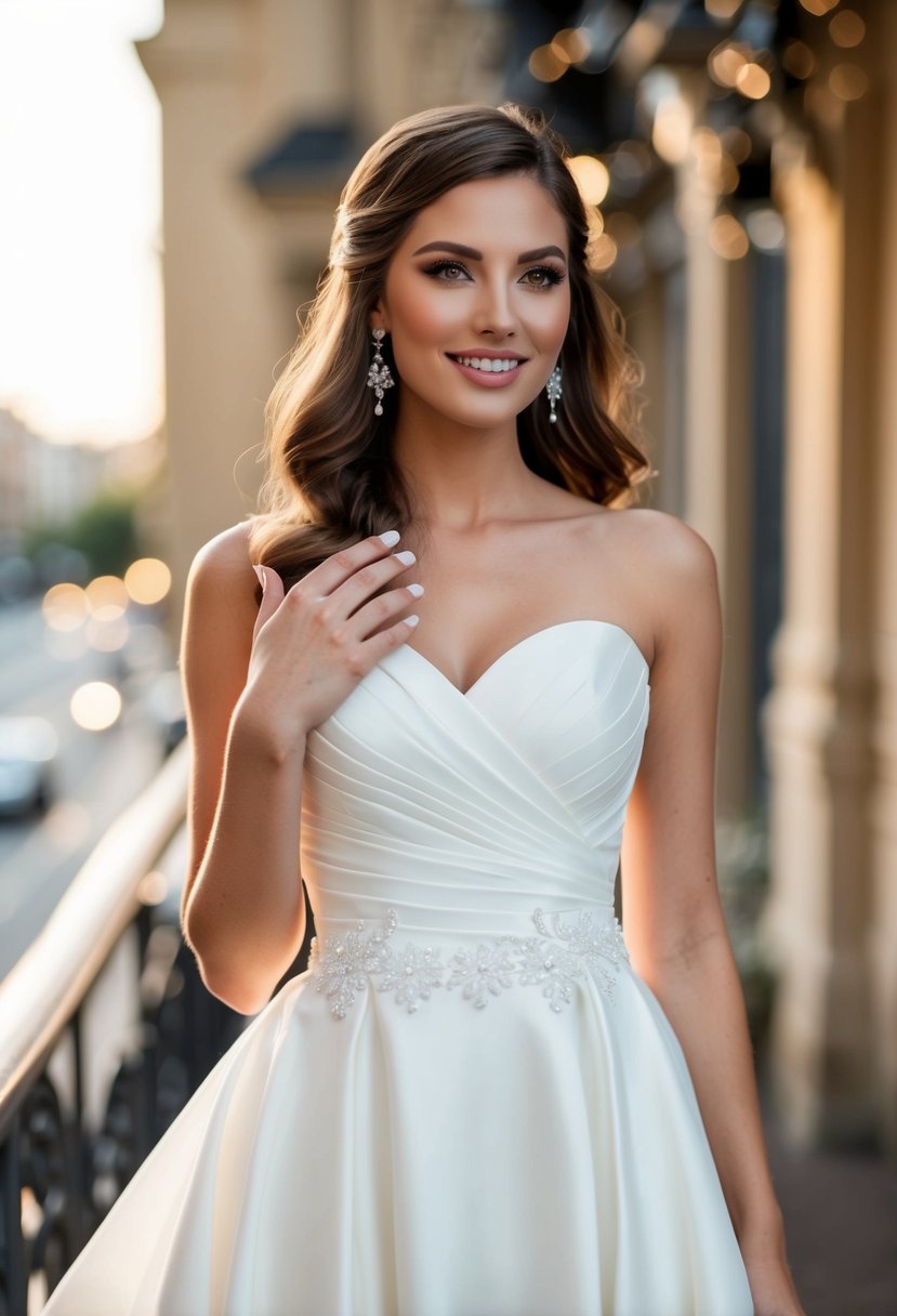 A drop waist wedding dress with a romantic French manicure, featuring a twist in the design