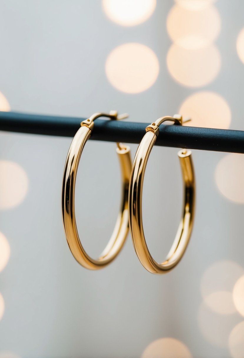 A close-up of elegant gold hoop earrings against a soft, blurred background, creating a timeless and sophisticated look