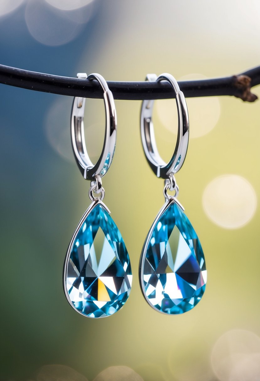 Swarovski Crystal Teardrops earrings dangle from a delicate silver hoop, catching the light and casting a shimmering sparkle