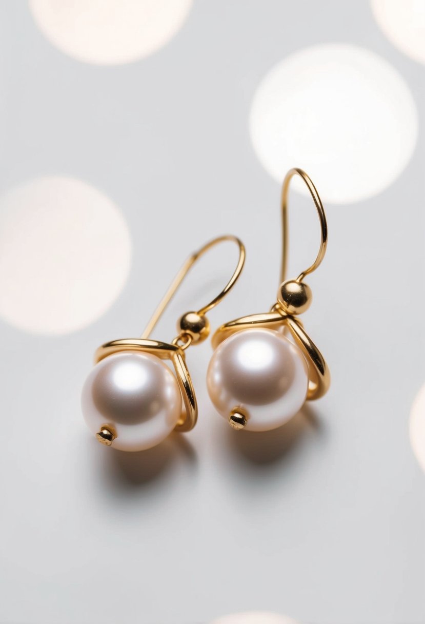 Delicate pearl and gold drop earrings on a clean white background