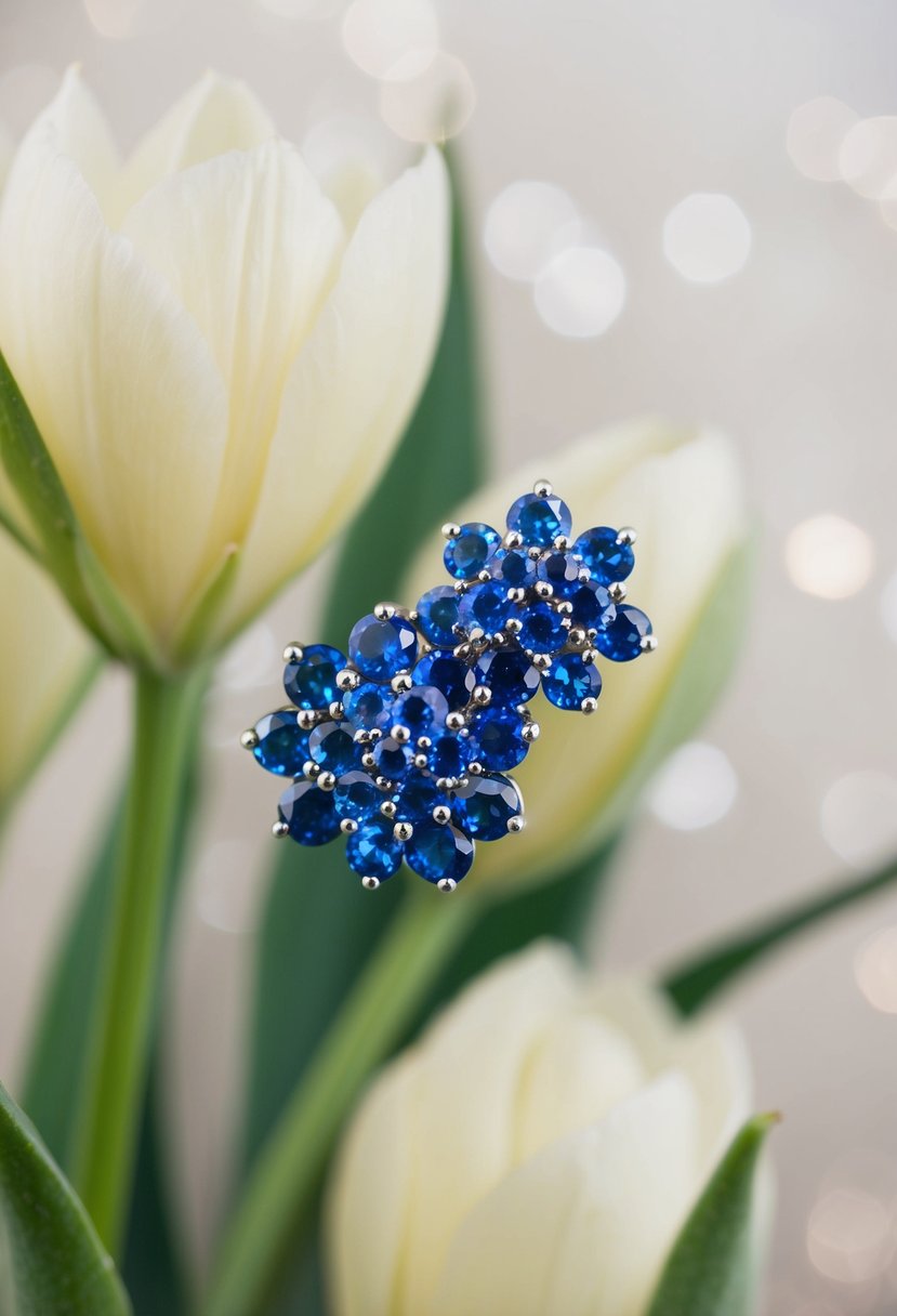 A close-up of shimmering sapphire cluster earrings against a soft, elegant background