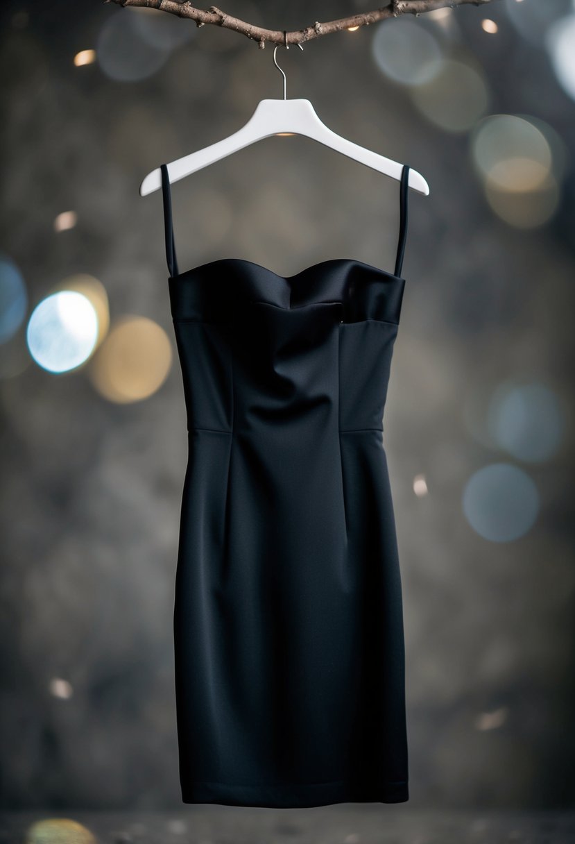 A sleek, strapless slip dress in a rich, deep shade of black, with a simple silhouette and minimal detailing