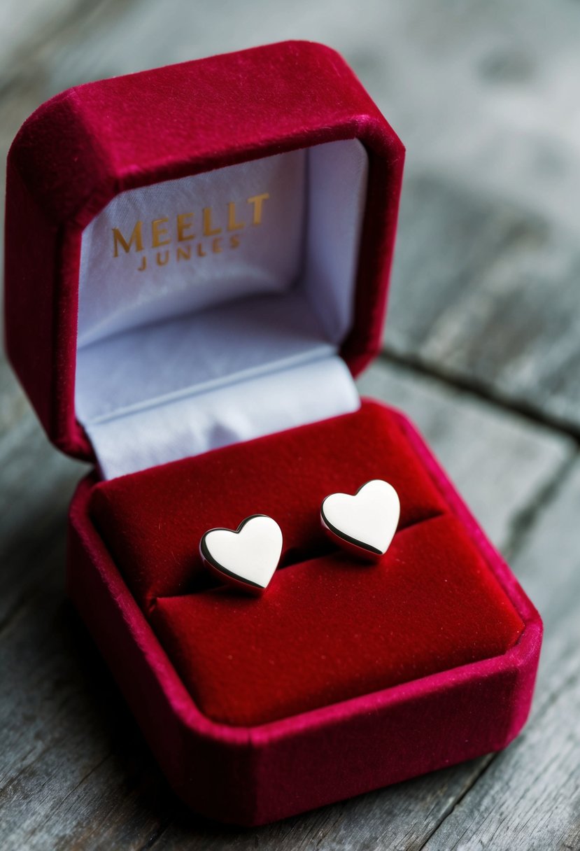 A pair of delicate heart-shaped studs nestled in a velvet jewelry box