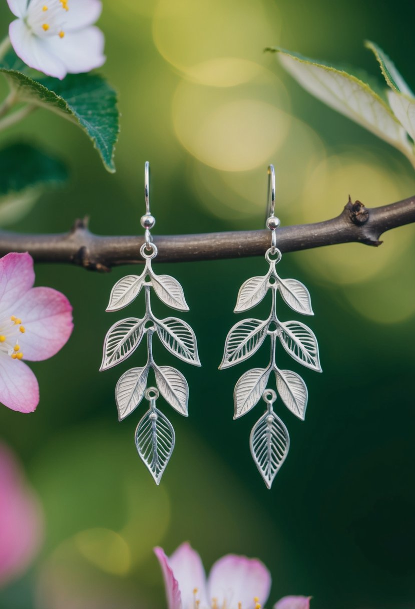 A pair of delicate earrings featuring intricate leaf and flower designs, inspired by the beauty of nature