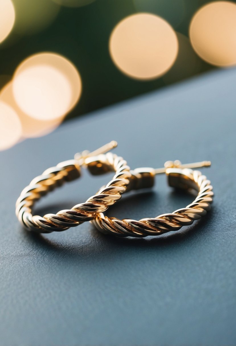 A pair of elegant gold wedding earrings with a twisted rope design