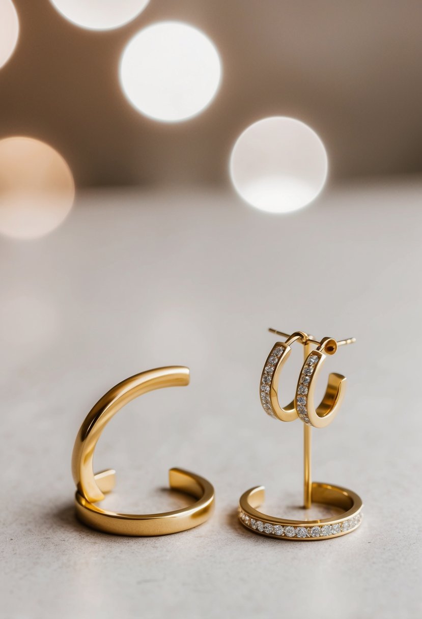 A minimalist gold cuff earring displayed alongside two hole wedding earring designs by Zara