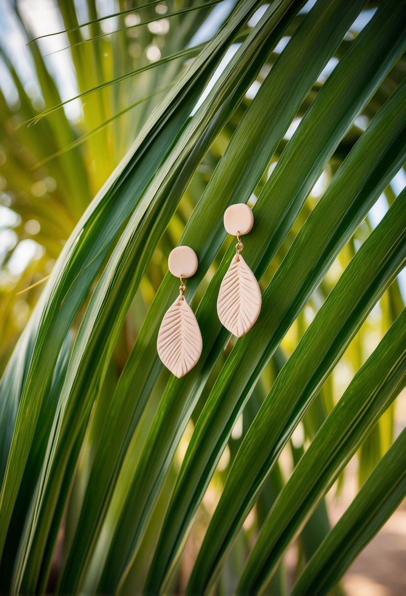 Tropical palm fronds intertwined with delicate clay earrings, swaying in the warm breeze