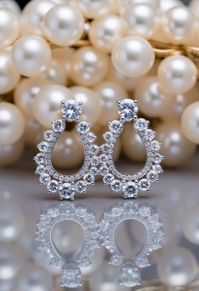 A sparkling mix of cubic zirconia and lustrous pearls arranged in an elegant wedding earring design