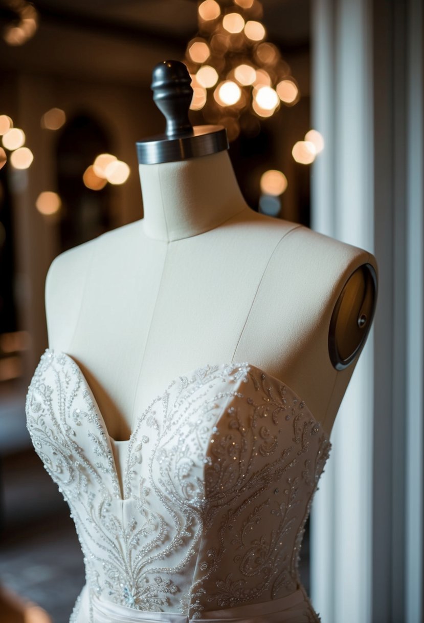 An elegant sweetheart neckline wedding dress on a mannequin