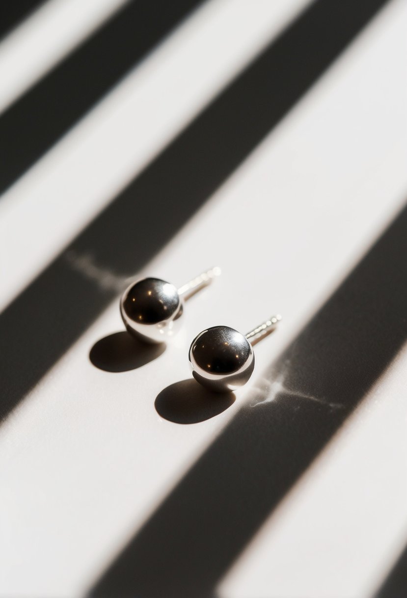 Two simple silver studs on a white background, casting a subtle shadow