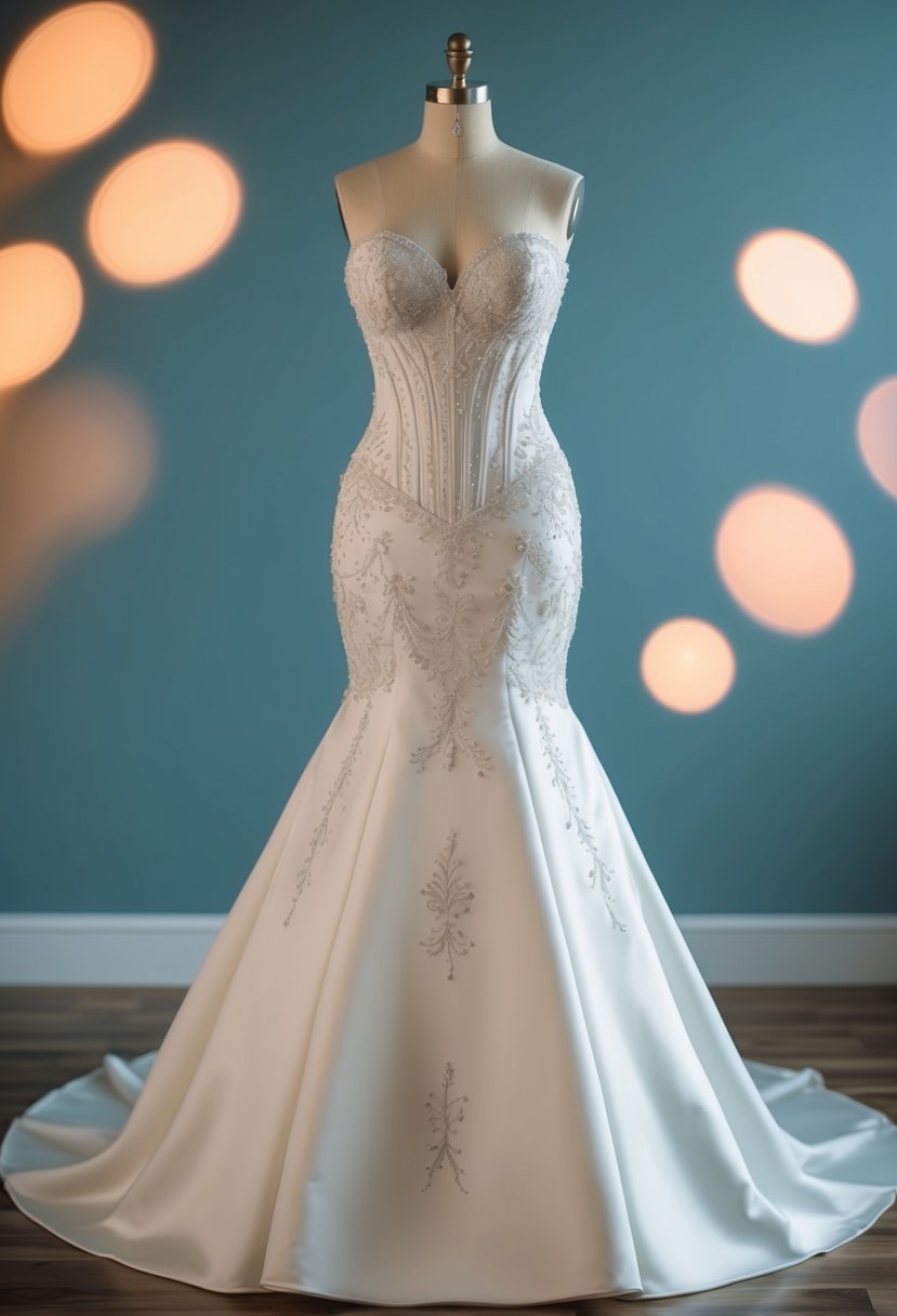 A mermaid silhouette wedding dress with embroidered corset detail