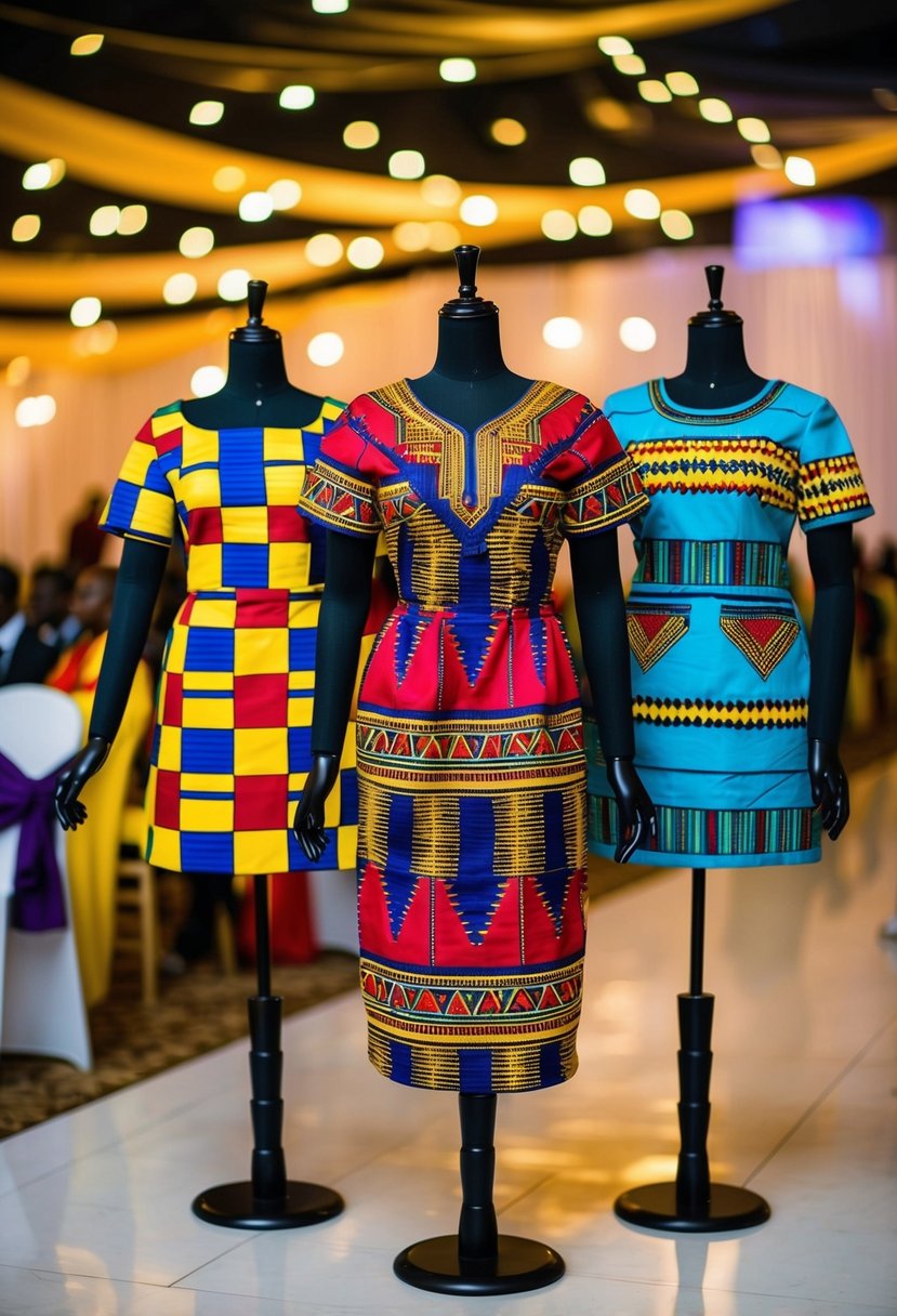 Colorful mini dashiki outfits on mannequins for a trendy African wedding