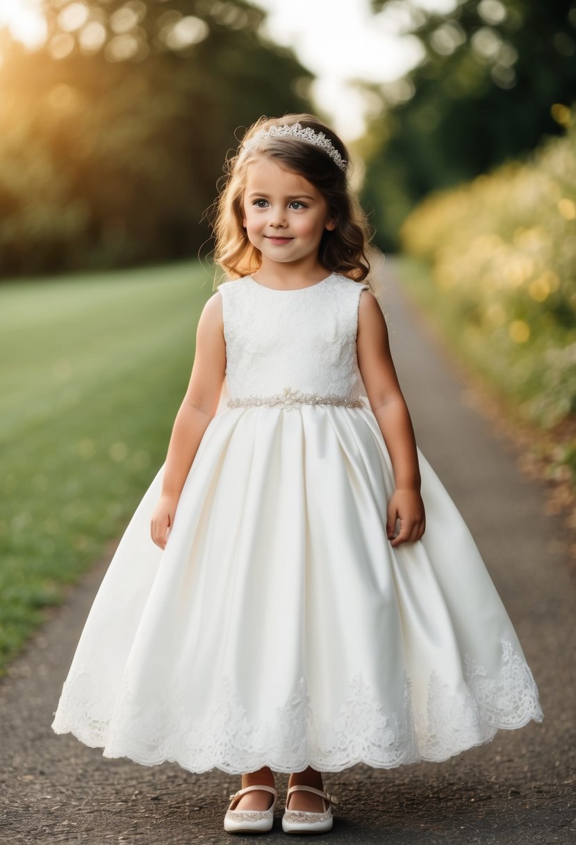 An A-line dress with delicate lace detail, suitable for a children's wedding attire