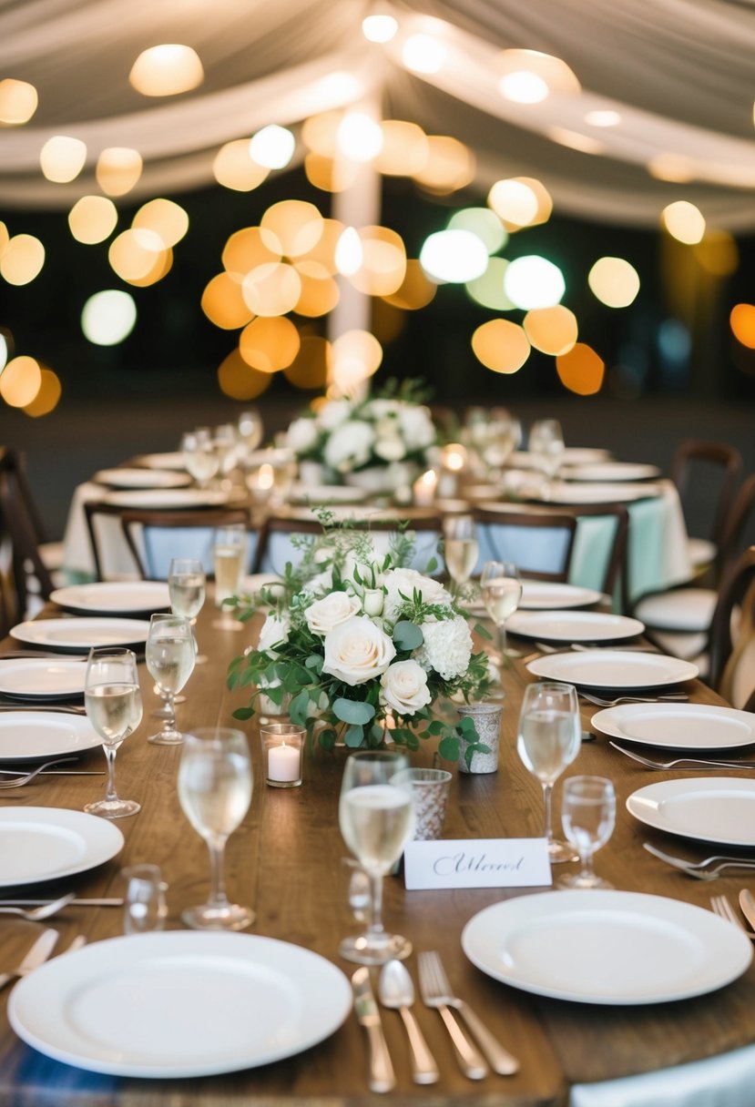 Round and rectangular tables arranged in a mixed pattern for a wedding reception layout