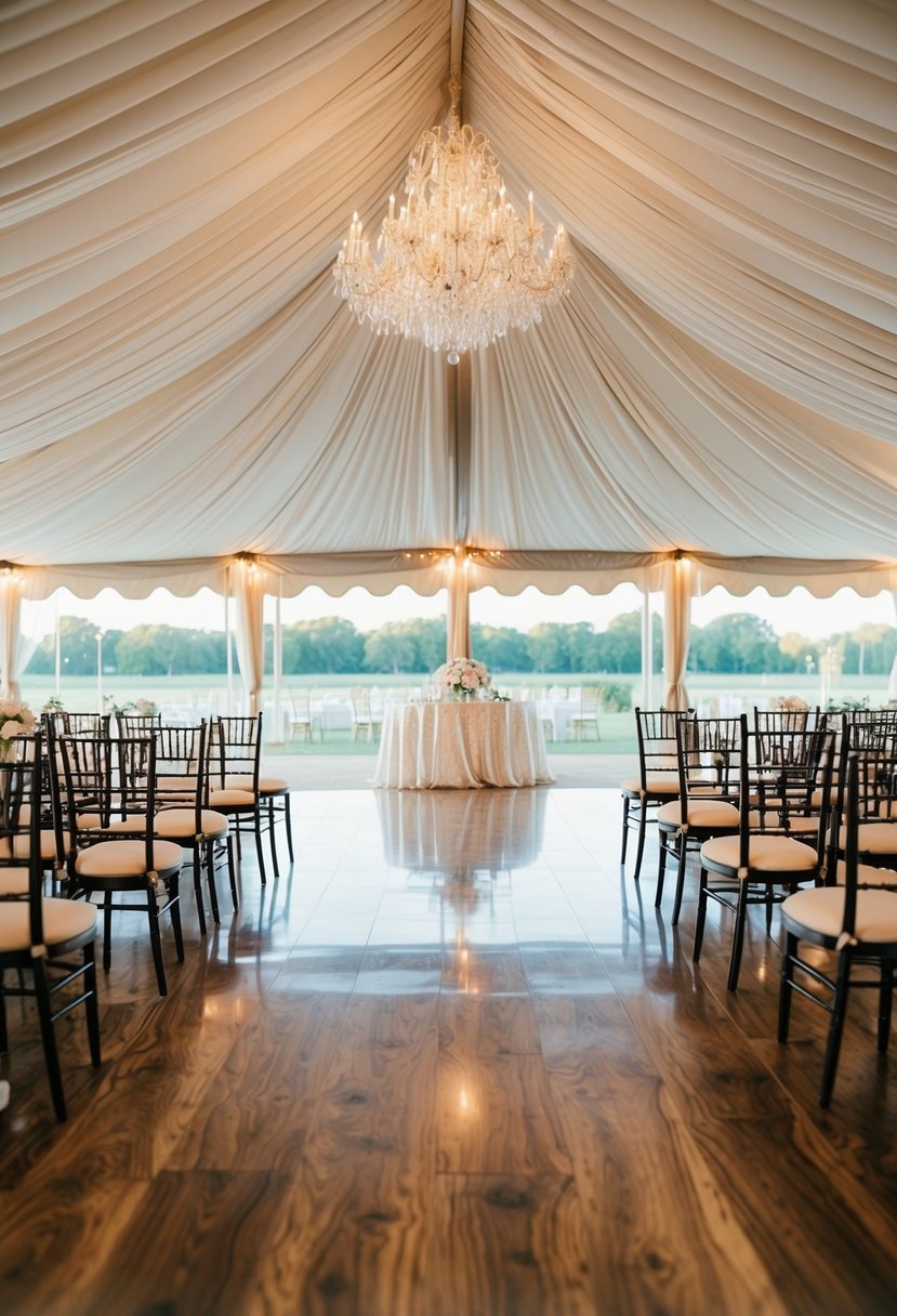 A grand tent with luxurious flooring options for an elegant wedding