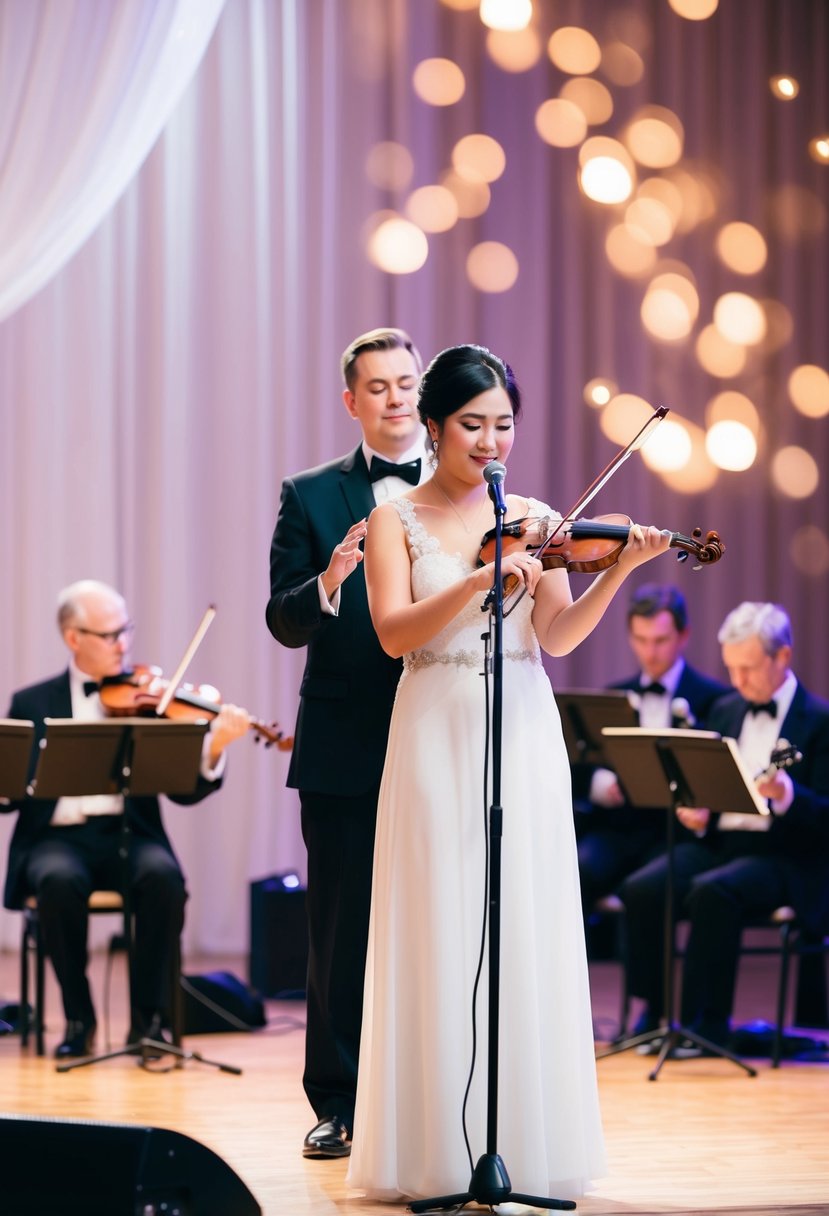 A soloist stands center stage, bathed in soft light, as they fill the air with the sweet melody of wedding music