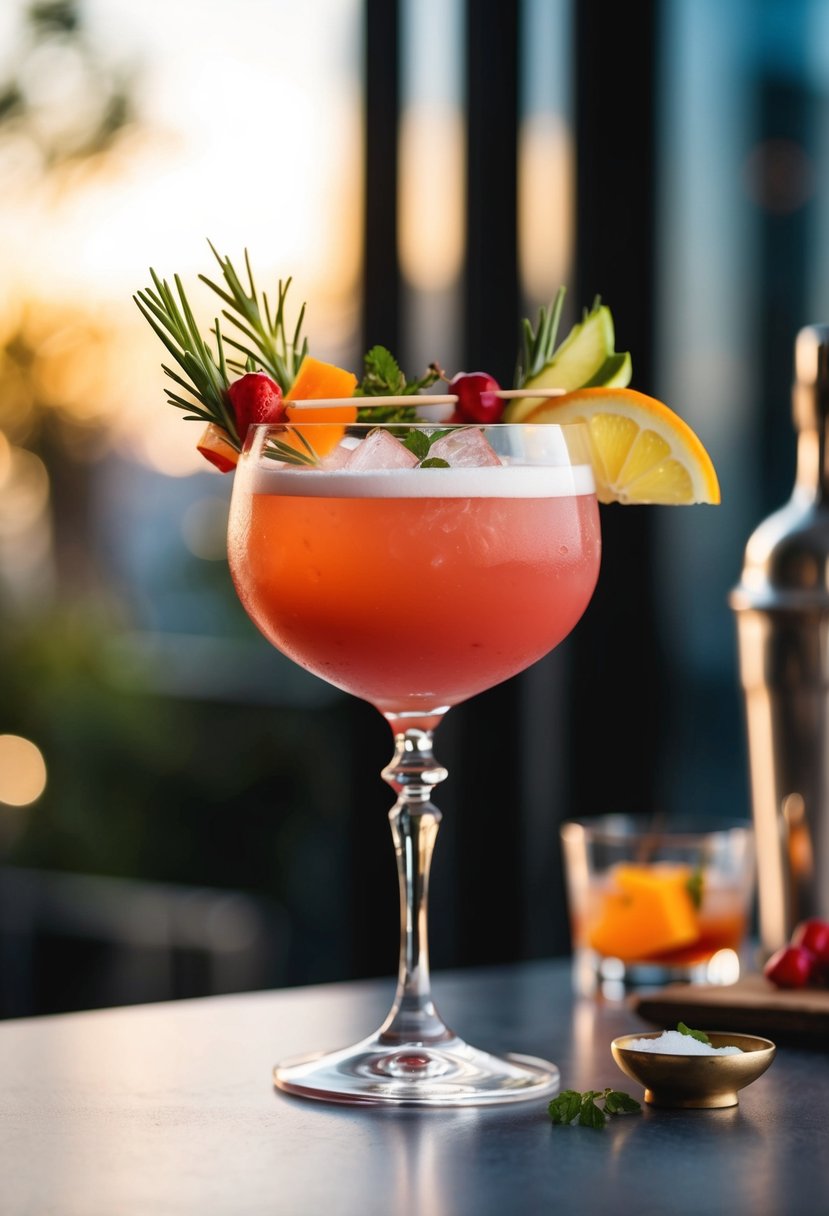 A stylish cocktail adorned with themed garnishes and served in an elegant glass