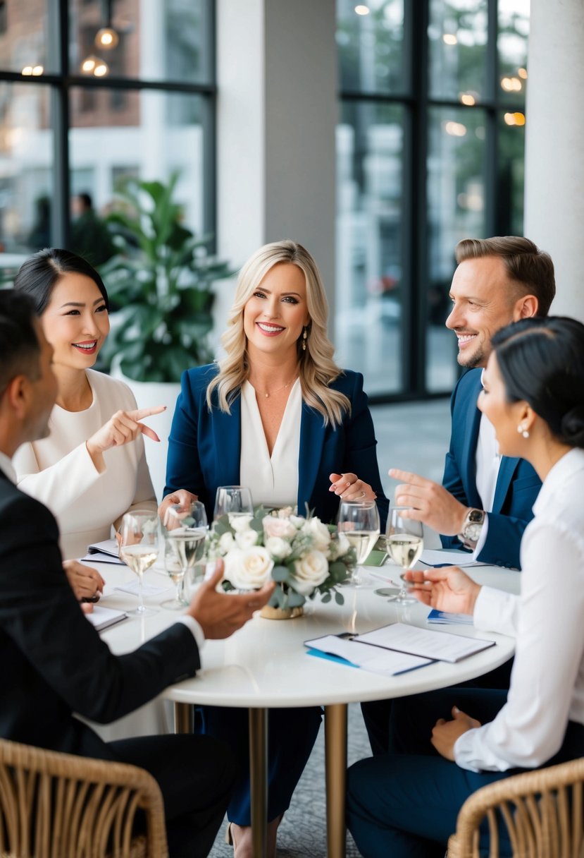 A wedding planner networking with vendors, exchanging tips and information on becoming a successful planner