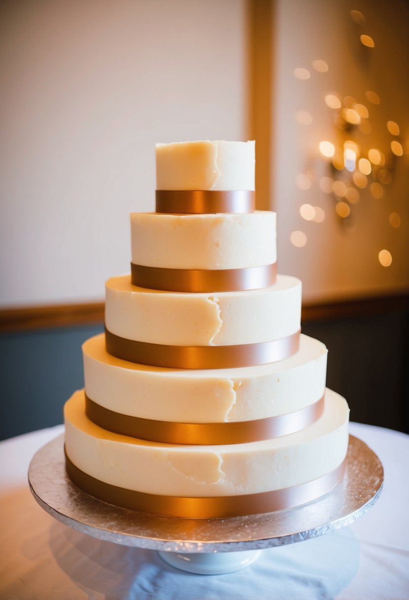 Parchment rounds placed between cake layers on a wedding cake