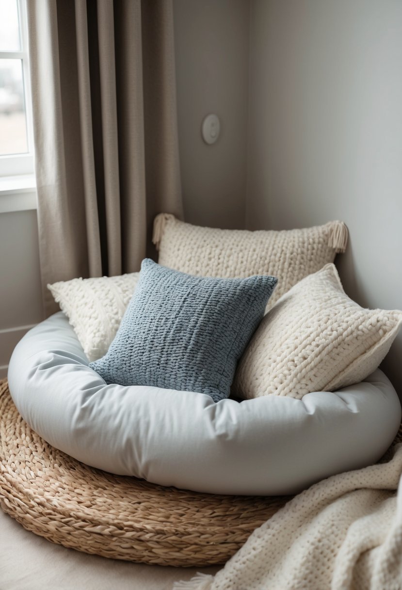 A nest of soft pillows and blankets, arranged in a cozy and inviting manner