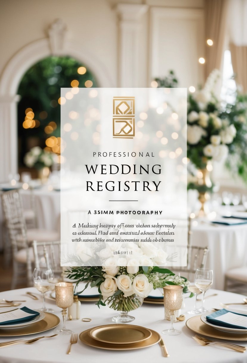 A wedding registry with timeless, non-seasonal items displayed on a table in an elegant setting