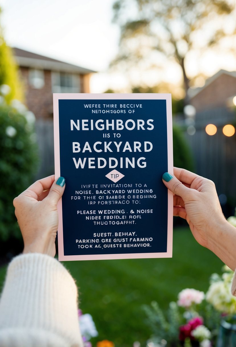 Neighbors receive invitation to backyard wedding with tips on noise, parking, and guest behavior