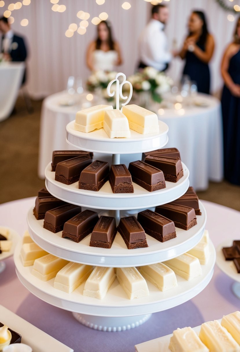 A tiered display of classic vanilla and chocolate ice cream bars at a wedding reception