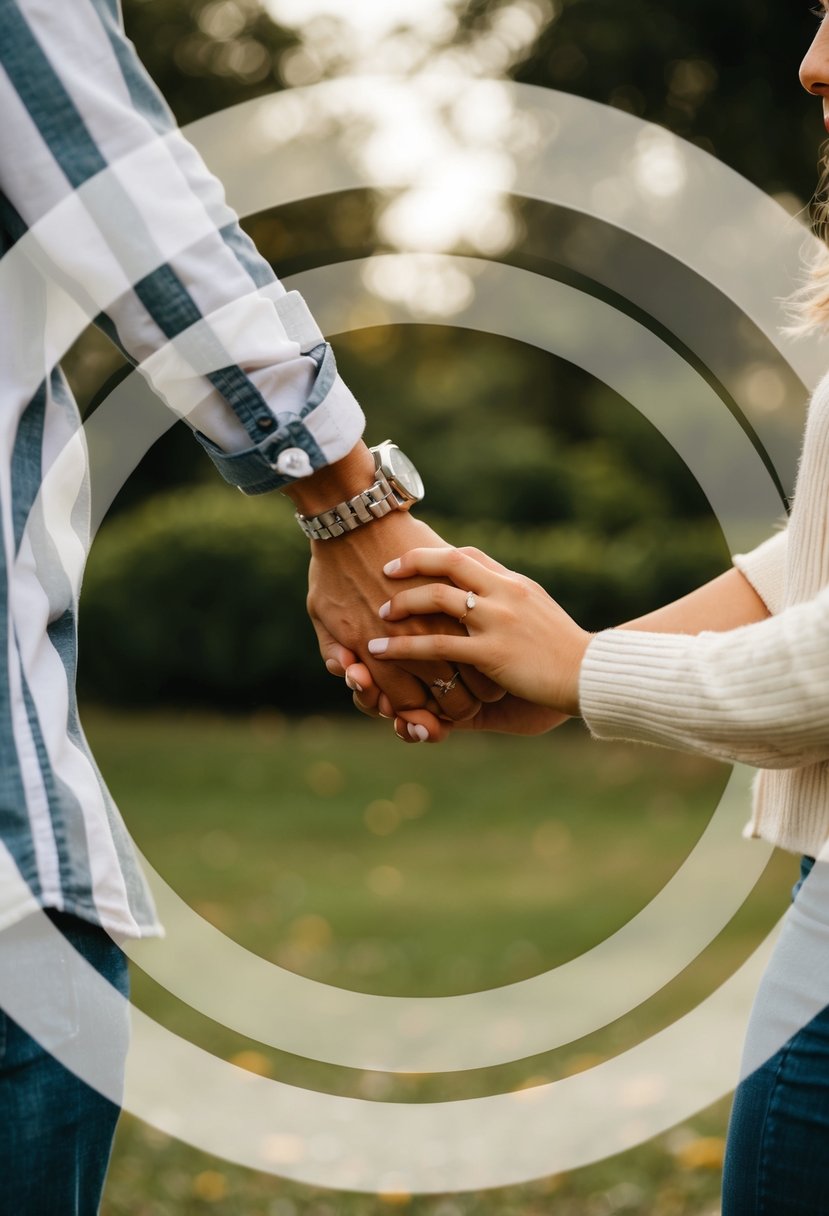 A couple holding hands in a private moment, surrounded by a circle of privacy