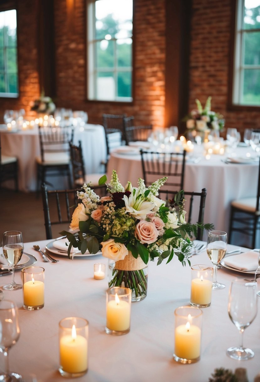 Ceremony flowers and candles moved to reception tables