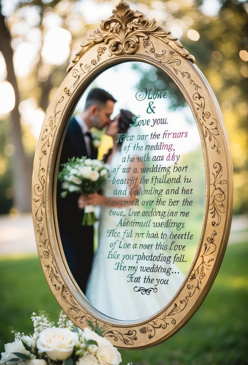 A beautiful wedding mirror adorned with engraved love quotes