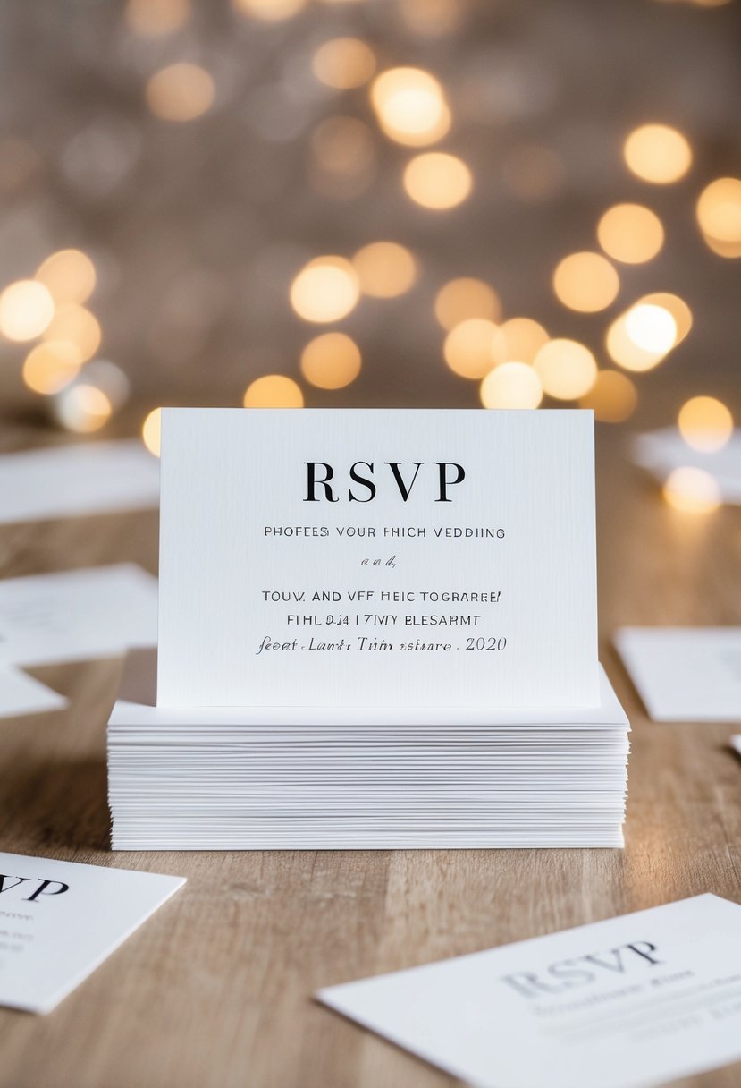 A stack of elegant RSVP wedding cards with clear and concise wording