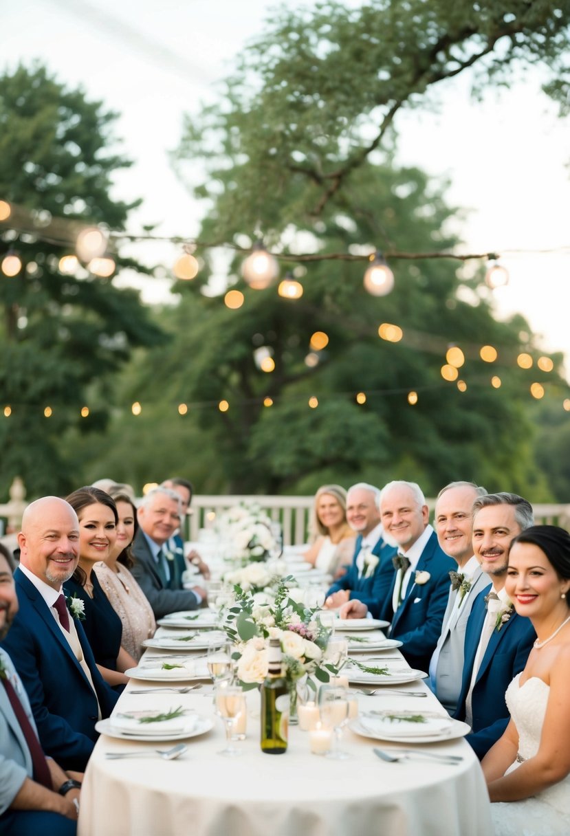 Families and friends seated together at wedding tables, grouped by relationships