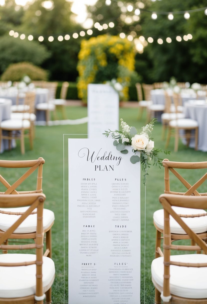 A wedding seating plan with clear, large font labels and wide aisles for easy access. Comfortable chairs with armrests and ample space between tables