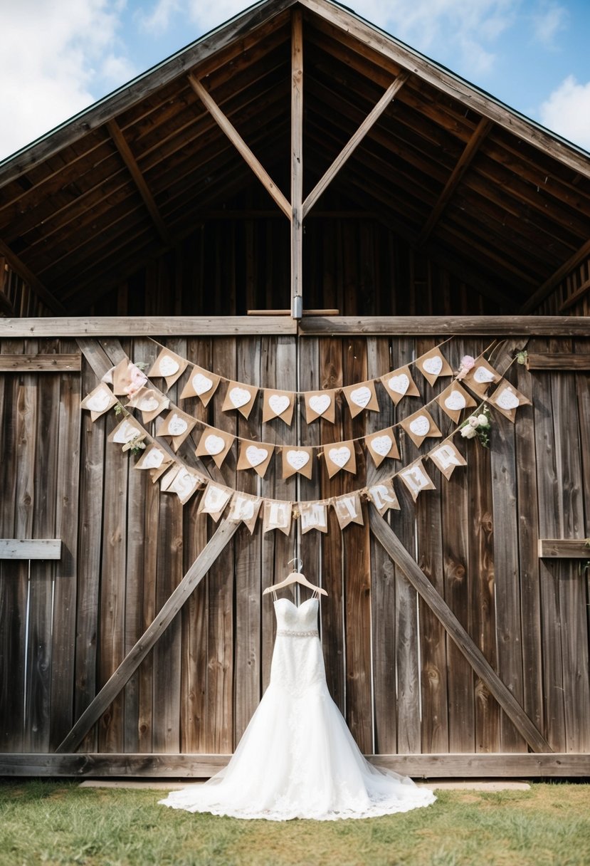 A rustic barn adorned with handmade decorations for a wedding shower