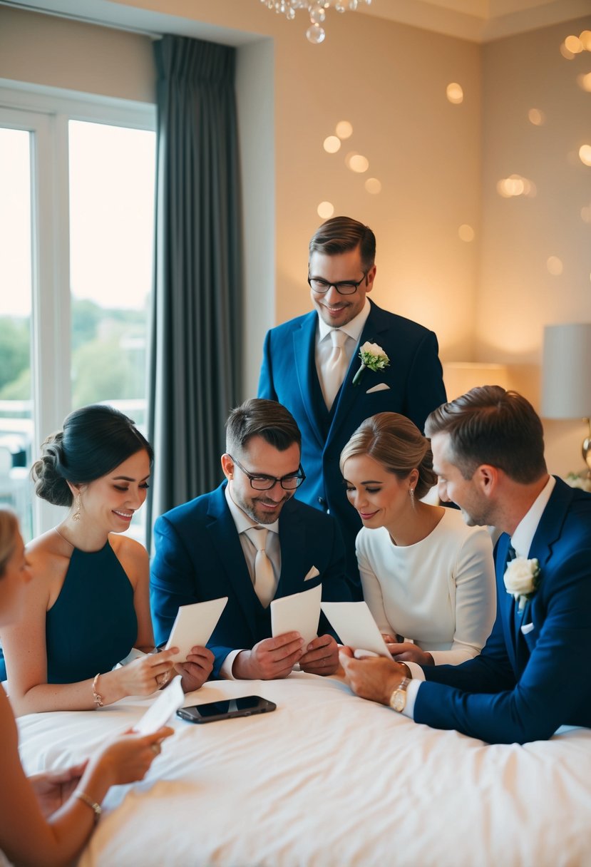 Trusted friends receive tasks, keeping calm on wedding morning