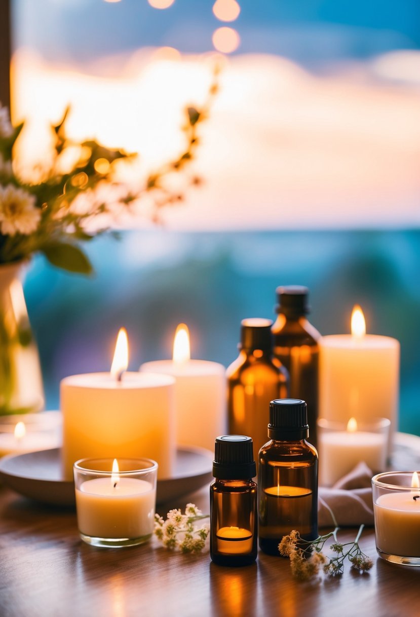 A serene wedding morning with essential oils, candles, and soothing music