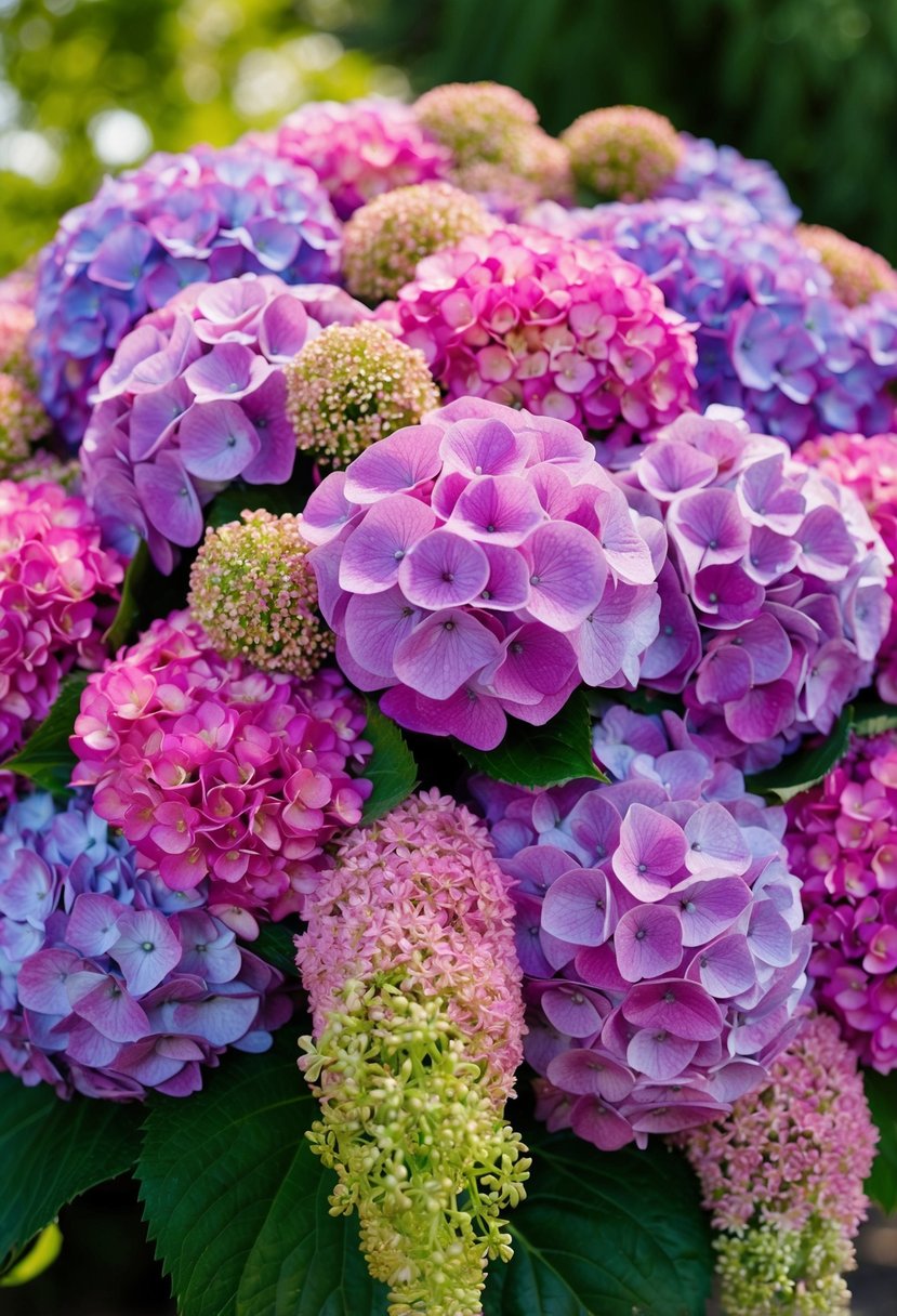 A vibrant bouquet of hydrangeas cascading in a lush and voluminous design