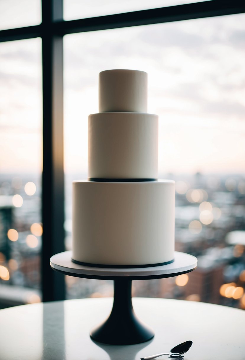 A sleek, modern wedding cake with elegant, minimalist design